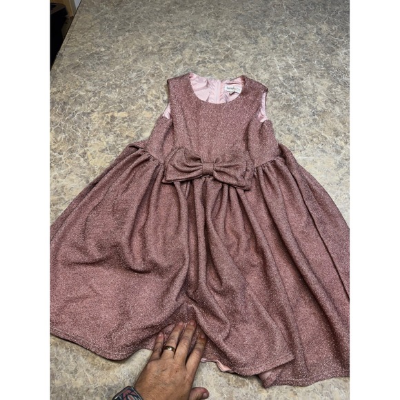 Kensie Girl Other - Kensie Girl Girls Rose Gold Metallic Glitter Bow Party Dress Size 8 Sleeveless
